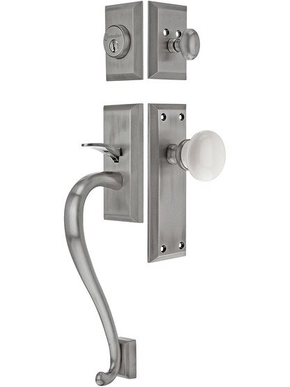 Fifth Avenue Entry Lock Set in Antique Pewter Finish with Hyde Park Knob and